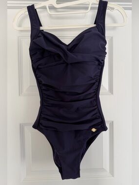 SUNSEEKER Core Solid Twist Front Onepiece Swimsuit - Navy Blue,DD/E Cup,Size 4